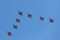 Patrouille Suisse formation display team of the Swiss Air Force flying Northrop F-5E fighter aircraft.