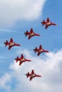 Patrouille Suisse formation display team of the Swiss Air Force flying Northrop F-5E fighter aircraft.