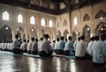 Pattani Thailand - June 18, 2014 : men praying in the historic pattani Masjid mosque