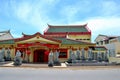 Chinese temple building with statues of gods and wood door Pattani Thailand