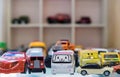 PATTATA THAILAND OCTOBER 4 : Many small toy cars colorful lined up on the beautiful glass on October 4, 2015. at Pattaya Chonburi Royalty Free Stock Photo