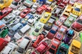 PATTATA THAILAND OCTOBER 4 : Many small toy cars colorful lined up on the beautiful glass on October 4, 2015. at Pattaya Chonburi Royalty Free Stock Photo