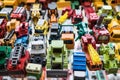 PATTATA THAILAND OCTOBER 4 : Many small toy cars colorful lined up on the beautiful glass on October 4, 2015. at Pattaya Chonburi Royalty Free Stock Photo