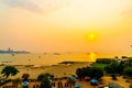 Pattaya skyline beach and ocean sea with sunset