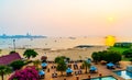 Pattaya skyline beach and ocean sea with sunset