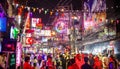 Busy touristic walking street with neon signs in Pattaya