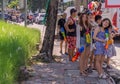 PATTAYA,THAILAND - APRIL 18,2018: North Pattaya Road A group of Chinese tourists were celebrating Songkran.