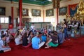 Tour group tourist Buddhist temple Viharnra Sien in Pattaya Thailand