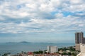 Pattaya, Thailand - December 15, 2023: sea view near Jomtien beach. Koh Larn island on horizon. seascape with clouds