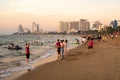 Pattaya, Thailand - February 04, 2023: People having sunset beach. Tropical beach at sunset, Pattaya Beach