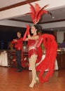 Performance of a song and dance ensemble in front of tourists