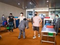 PATTAYA, THAILAND - FEBRUARY 1, 2020: tourist and staff wear mask to prevent during travel at U-Tapao International Airport Royalty Free Stock Photo