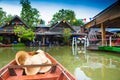 Pattaya Floating Market - view from a floating boat. Beautiful view with a clear reflection in the water Royalty Free Stock Photo