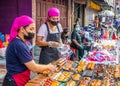 two thai women sells sushi food at Street Festival in Naklua near Pattaya Thailand Asia