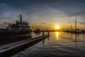 Perspective Yacht dock or Slip in Sunset Royalty Free Stock Photo