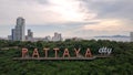 PATTAYA, THAILAND - October 1, 2021: Aerial View, alphabet sign on Pratumnak Hill in Pattaya city