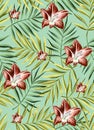 PatternFloral seamless pattern with exotic flowers,tropical jungle leaves green background Royalty Free Stock Photo