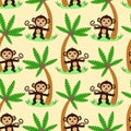 Seamless pattern with monkey and palm - vector illustration, eps Royalty Free Stock Photo