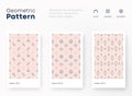 Set of seamless diamonds patterns. Pink and white line backgrounds collection.