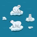 Polar Bear family, Isolated white bears sitting on icebergs at Arctic Royalty Free Stock Photo