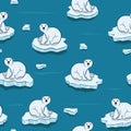 Seamless pattern of Polar Bear, Isolated white bears sitting on icebergs at Arctic. Royalty Free Stock Photo