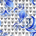 Pattern with blue flowers and abstract triangles Royalty Free Stock Photo