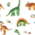 Seamless texture with watercolor dinosaurs Royalty Free Stock Photo