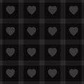 Heart gingham seamless pattern, black , grey Royalty Free Stock Photo