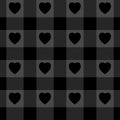Heart gingham seamless pattern, black , grey Royalty Free Stock Photo
