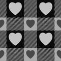 Heart gingham seamless pattern, black, grey Royalty Free Stock Photo