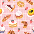 Hand drawn vintage dessert food seamless pattern Royalty Free Stock Photo