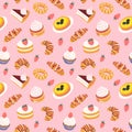 Hand drawn vintage dessert food seamless pattern Royalty Free Stock Photo