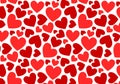 A lovely seamless pattern with red hearts of various shapes on a white background. Royalty Free Stock Photo