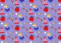 Cute seamless Birthday pattern in retro cartoon style. Royalty Free Stock Photo