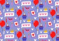 Cute flat seamless Birthday pattern in retro cartoon style. Royalty Free Stock Photo