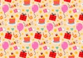Cute colorful seamless Birthday pattern in retro cartoon style. Royalty Free Stock Photo