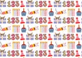 Cute seamless Birthday pattern in retro cartoon style. Royalty Free Stock Photo