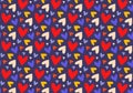 Cute vintage seamless pattern with hearts in cartoon style. Royalty Free Stock Photo