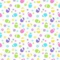 Easter eggs and flowers on a white background, seamless pattern, vector illustration, flat design Royalty Free Stock Photo
