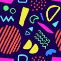 Seamless pattern with abstract organic shapes, stains, lines. Colorful vector elements in doodle style for background, wallpaper,