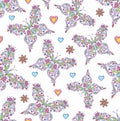 Pattern with abstract floral butterflies