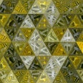 Pattern with abstract geometric triangles design in olive color. Continuous transparent mosaic