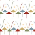 Pattern with an abstract image of colorful cocktail accessories in muted shades.