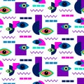 Pattern with abstract shapes and stylized eyes. Royalty Free Stock Photo