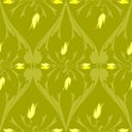 Pattern abstraction flora green leaf flower tulip yellow wallpaper