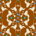 Pattern abstraction flower blue leaf green cream Wallpaper brown