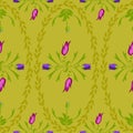 Pattern abstraction tulip purple flora flowers Wallpaper leaf green