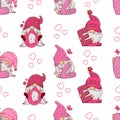 pattern with adorable cartoon gnomes holding letters that spell out the word love