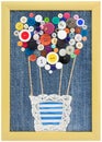 Pattern air balloon of buttons in the frame on jeans background Royalty Free Stock Photo