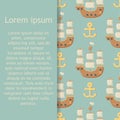 Pattern with anchors and sailboat. Cute Marine pattern for fabric, baby clothes, background, textile, wrapping paper